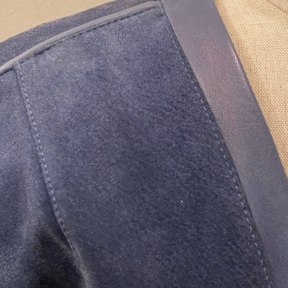 Friitala Womens Blue Suede Cardigan w Blue Leather Trim / Size 10 - Picture 2 of 16